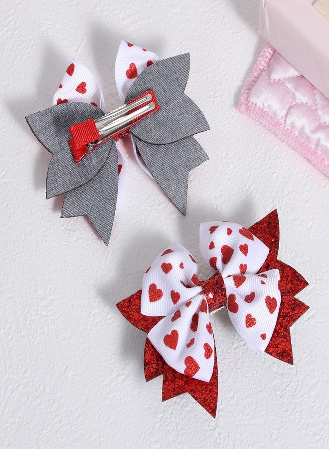 KCHIES Glittery Valentines Hair Bow Clips 2pcs 3.5in Red Heart Ribbon Bow Alligator Barrettes for Toddler Teen Flower Girls Women Wedding Party Dress Decor Accessories Birthday Gift - Image 2